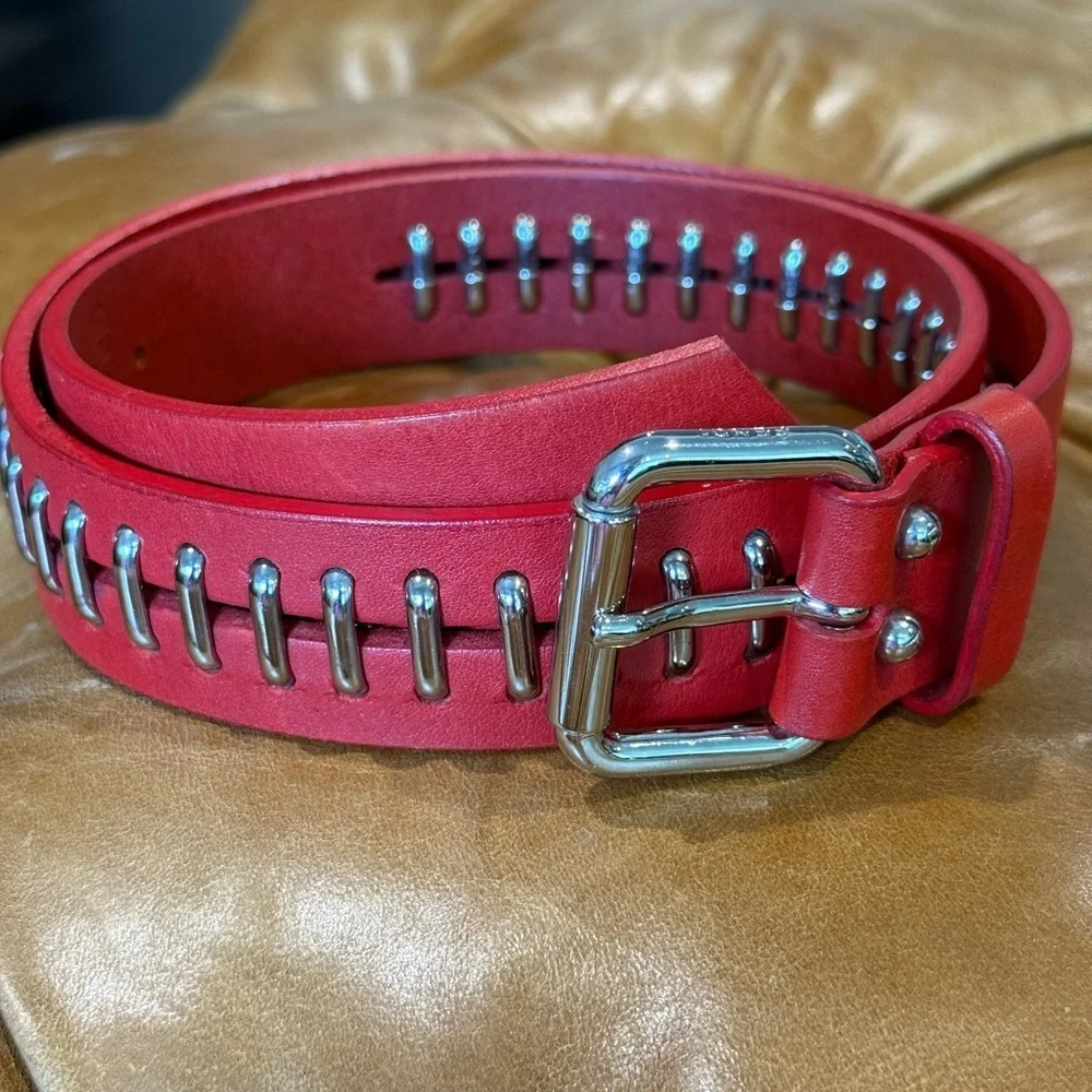 Fendi Red with  Silvertone accents Vintage 1990's belt EUC